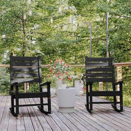 FLASH FURNITURE Black All-Weather Outdoor Rocking Chair, 2PK 2-LE-HMP-2002-110-BK-GG